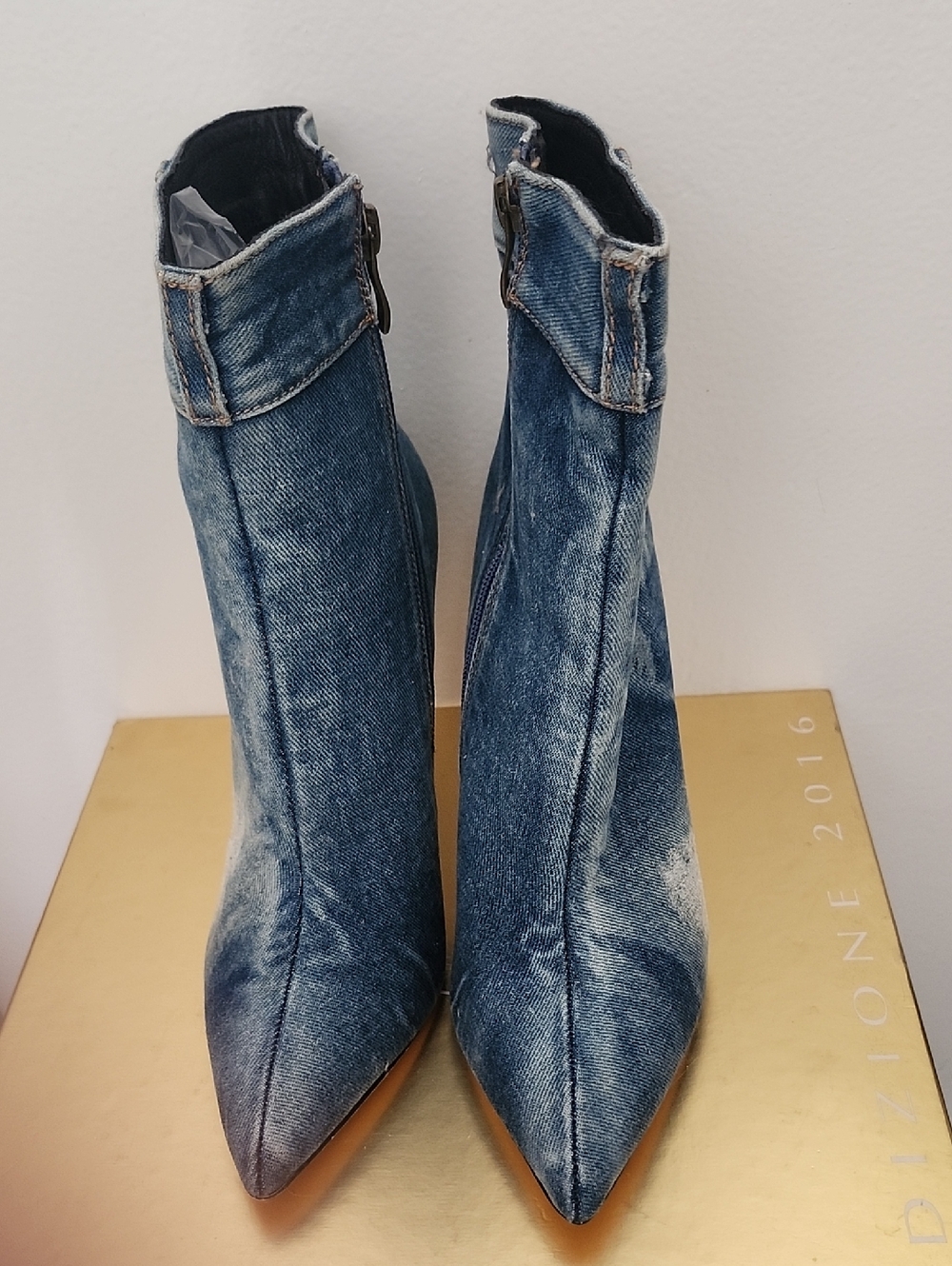 Denim Pointed Toe Ankle Boots - Blue